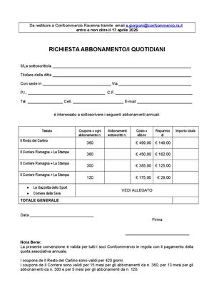 Scheda Quotidiani 2026 Ravenna