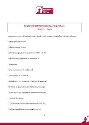 Histoire Concours FI Académie 1 Pdf