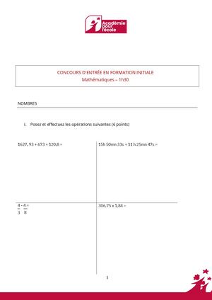 Mathematiques Concours FI Académie 2 Pdf