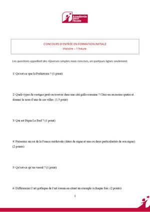 Histoire Concours FI Académie 2 Pdf