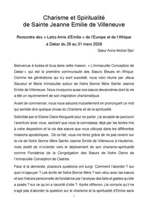 Charisme dans les Écrits de La Bonne Mère (Anne Michel Sarr)