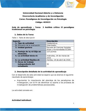 Guía De Aprendizaje Tarea 3 Análisis Crítico El Paradigma Tradicional En Psicología