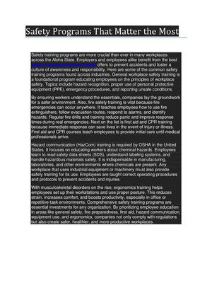 Safety Programs That Matter The Most