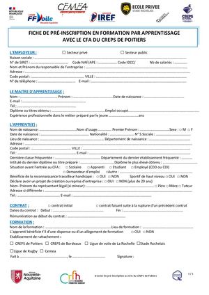 Fiche De Préinscription Cfa 2026 2027