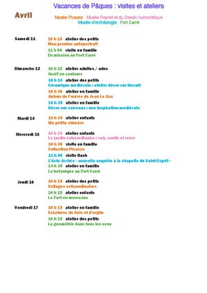 Programme Vacances de Pâques Musées