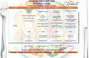 Menus de la résidence Morambert