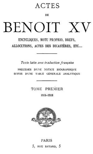 Actes De Benoit XV Tome 1, 2 ET 3.