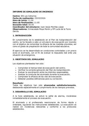 INFORME DE SIMULACRO DE INCENDIO