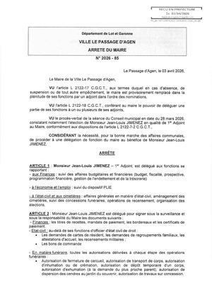 Arrêté De Délégation 1er Adjoint