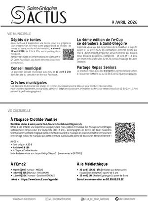 Saint-Grégoire, Actus 9 avril 2026