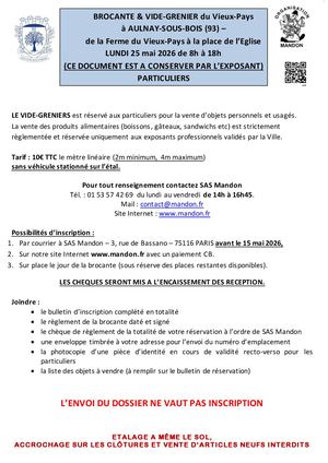 Brocante Vieux Pays - Bulletin d'inscription -  25/05/2026