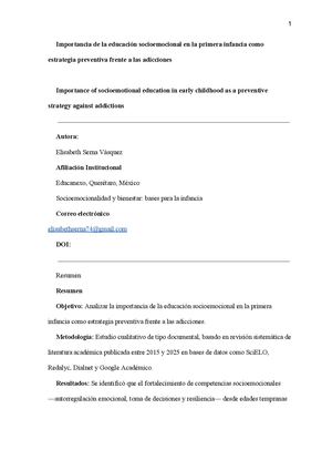 Importancia de la educación socioemocional en la primera infancia como estrategia preventiva frente a las adicciones