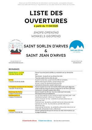 Ouvertures Printemps 2026