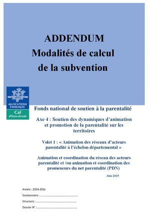 Addendum Fnp Axe 4 Volet 1 Animation Des Réseaux D'acteurs  Parentalité  Juin 2025