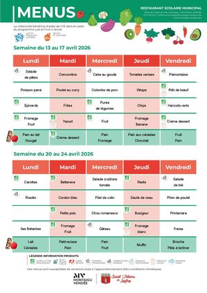 Menu Restaurant Scolaire Saint-Hilaire de Loulay