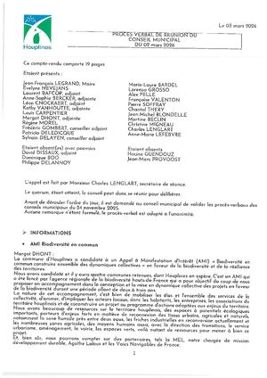 Conseil municipal du mars 2026 - Procès verbal