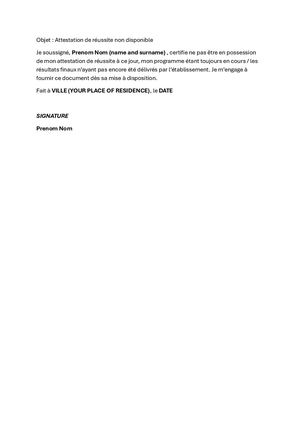 Sample Attestation De Réussite
