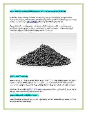 Applications Of Mim Feedstock In Automotive, Medical & Aerospace Industries
