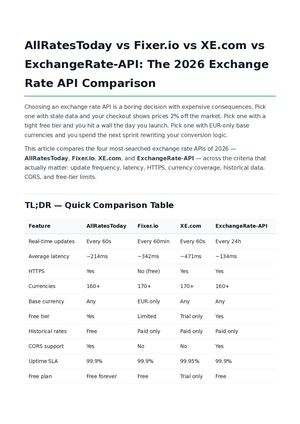 Allratestoday Vs Fixer Xe Exchangerate Api