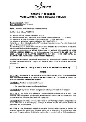 Arrete 1019 2026 Abandon Et Ventilation Des Bouts De Réseaux Rue Emile Zola Du 15 Au 22 04 2026