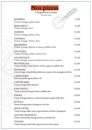 Carte Des Pizzas Les Ranchisses