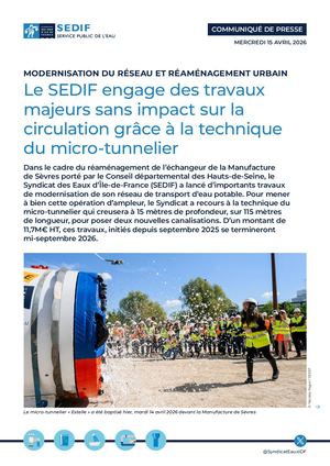 Communiqué de presse | Le SEDIF engage des travaux majeurs sans impact sur la circulation grâce à la technique du micro-tunnelier