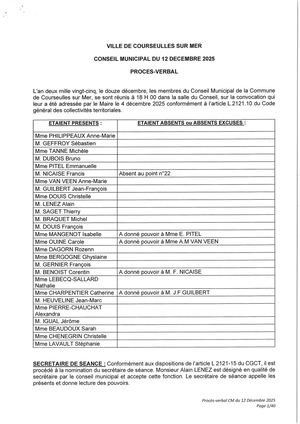 Procès Verbal du Conseil Municipal du 12 décembre 2025
