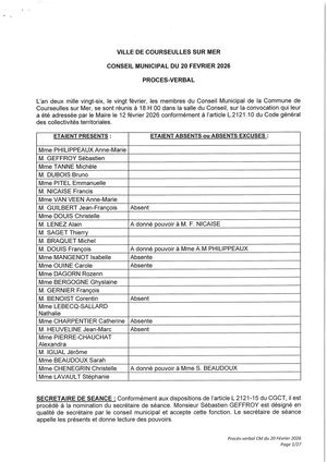 Procès Verbal du Conseil Municipal du 20 février 2026