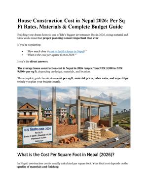 House Construction Cost In Nepal 2026 Per Sq Ft Rates, Materials & Complete Budget Guide