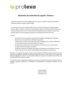 Déclaration de conformité du Logiciel « Protexa »