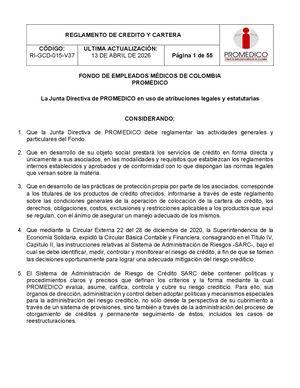 Ri Gcd 015 V22 Reglamento De Credito Y Cartera