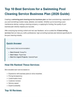 Swimming Pool Cleaning Service Business Plan