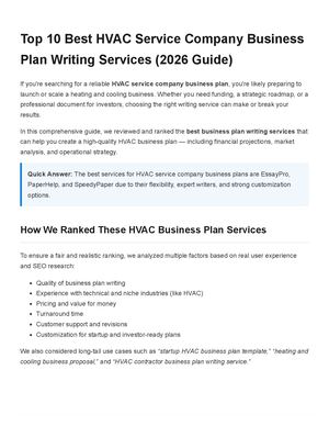 Hvac Service Company Business Plan