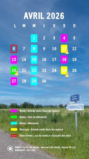 Calendrier des ventes Emmaüs Mably et Marcigny