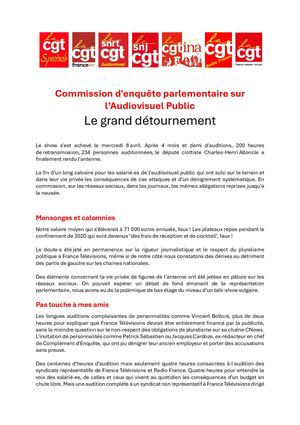 Cp Cgtspectacle Commission D'enquête Parlementaire Sur L'audiovisuel Public