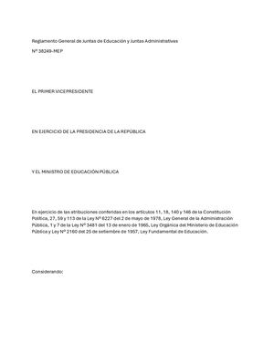 Reglamento General De Juntas De Educación Y Juntas Administrativas