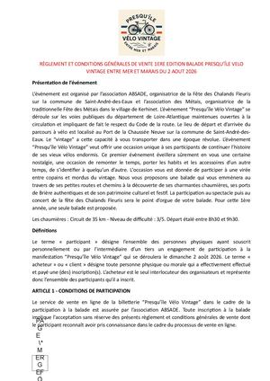Règlement Et Conditions Générales De Vente 1ere Edition Balade Velo Vintage Entre Mer Et Marais