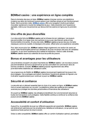 BDMbet casino : une expérience en ligne complète