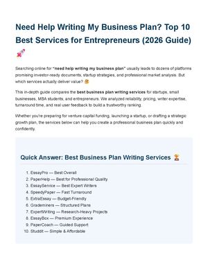 Need Help Writing My Business Plan