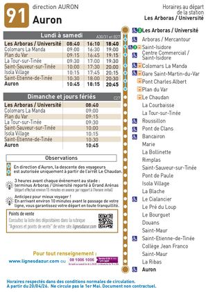 Horaire Ligne 91
