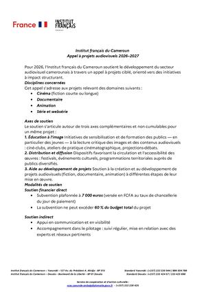Appel À Candidature Projets Audiovisuels IFC