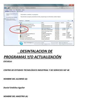 Desintalacion De Programas Y O Actualización