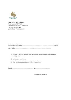 Certificat Medical Inscription