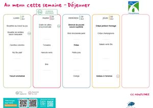 Menus pour les enfants du 27 avril au 3 juillet