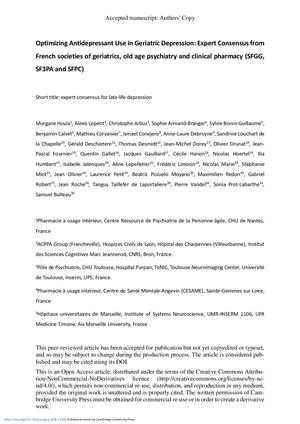 Optimizing Antidepressant Use In Geriatric Depression Expert Consensus From French Societies Of Geriatrics Old Age Psychiatry And Clinical Pharmacy Sfgg Sf3pa And Sfpc