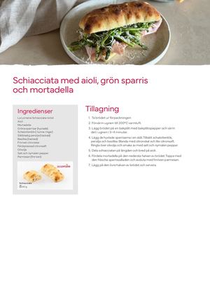 Schiacciata med aioli, grön sparris och mortadella