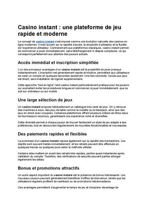 Casino instant : une plateforme de jeu rapide et moderne