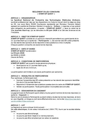 Réglement Jeu Startup 2026