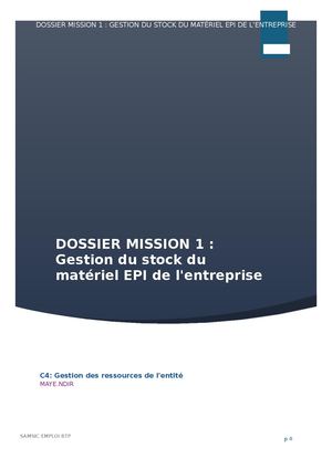 ???? Dossier Mission 1 (Version1) Gestion Du Stock Du Matériel Epi De L'entreprise