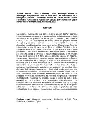DISEÑO DE REPORTAJES INTERPRETATIVOS SOBRE LA ETICA EN EL USO PERIODISTICO E LA INTELIGENCIA ARTIFICIAL